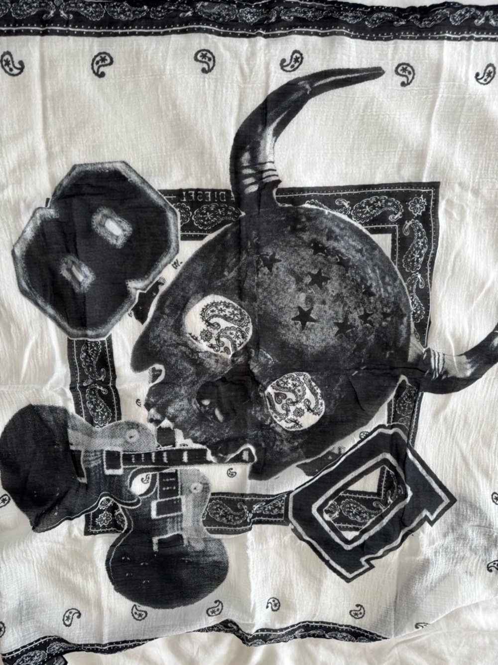 Diesel Skull and Guitar Scarf - Picture 5 of 6